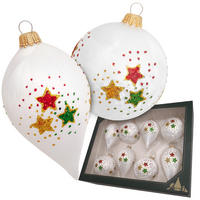 CHRISTBAUMKUGELN Buntes Sternendekor Weiß 10cm (Glas / 8 Stk.) - Weiß, Glas (6/7/6cm) - Krebs Glas Lauscha