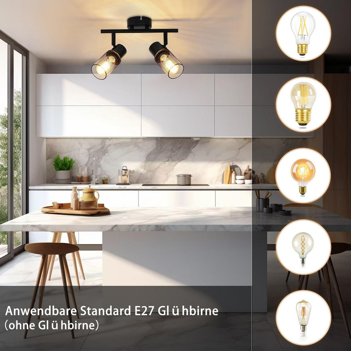 DECKENLEUCHTE Absicht 2-flammig 30/16/21 cm - Schwarz, Metall (30/16/21cm) - ZMH