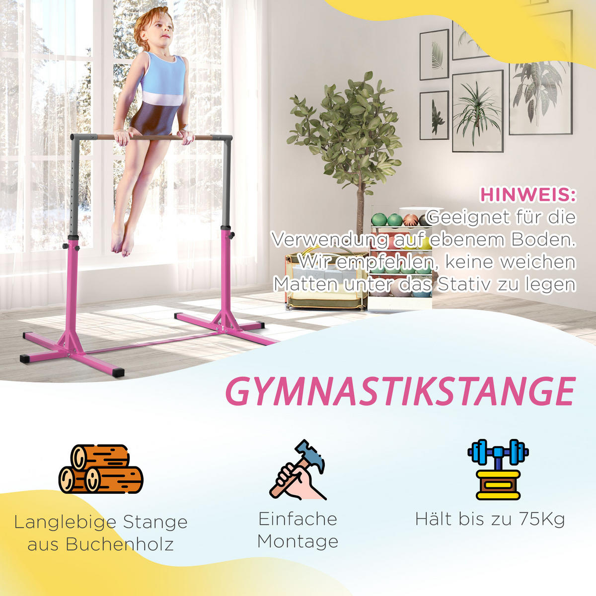 TURNRECK, Stahl, Rosa, 197B x 121T x 92-150H cm - Rosa, Metall (121/197cm) - HOMCOM