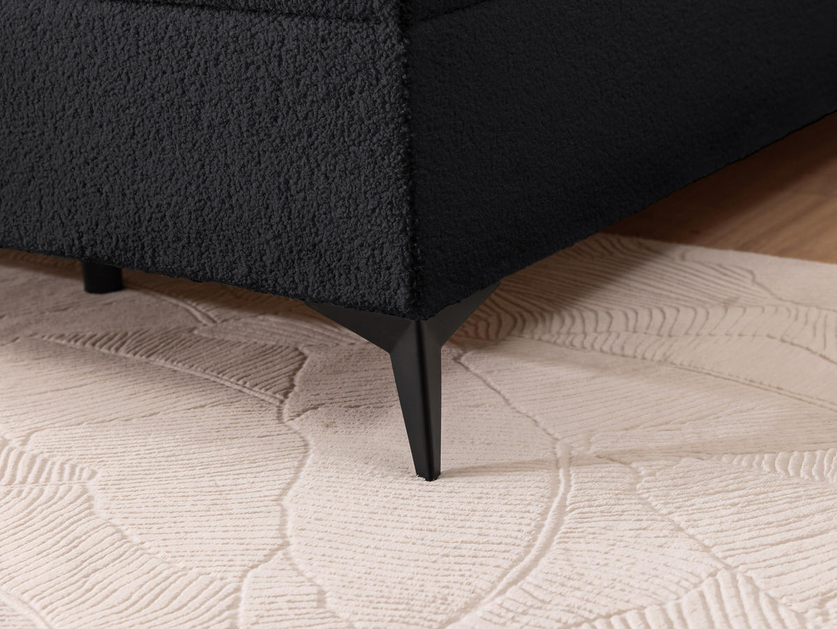 BOXBETT Sonna 160/200 cm Schwarz Bouclé-Stoff mit abgerundetem Kopfteil und mit schwarzen Metallfüße - Schwarz, Holz/Textil (160/200cm) - S-Style Möbel