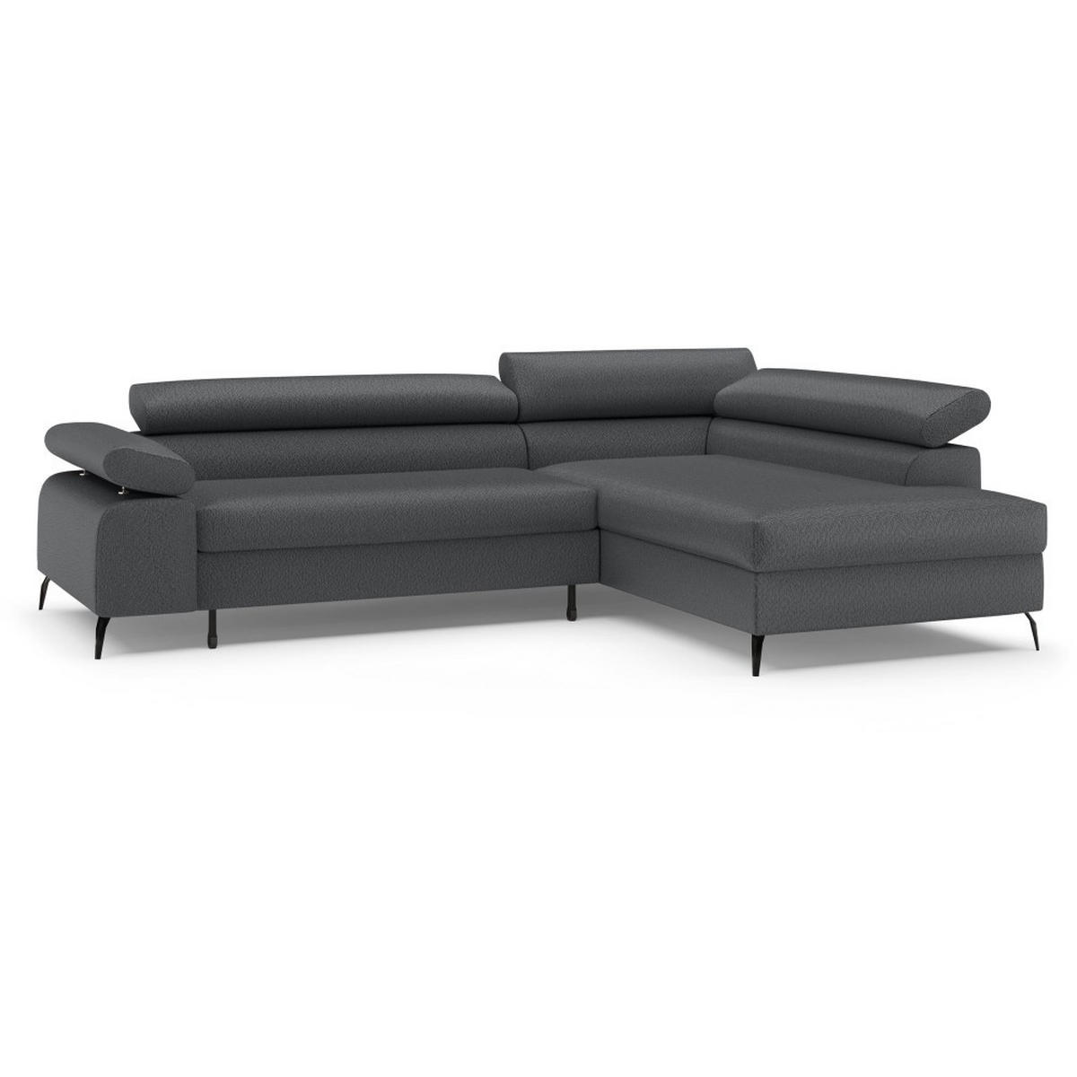 ECKSCHLAFSOFA Mellow mit Bettkasten, Dunkelgrau, rechts - Dunkelgrau/Schwarz, Textil (270/205cm) - Beautysofa