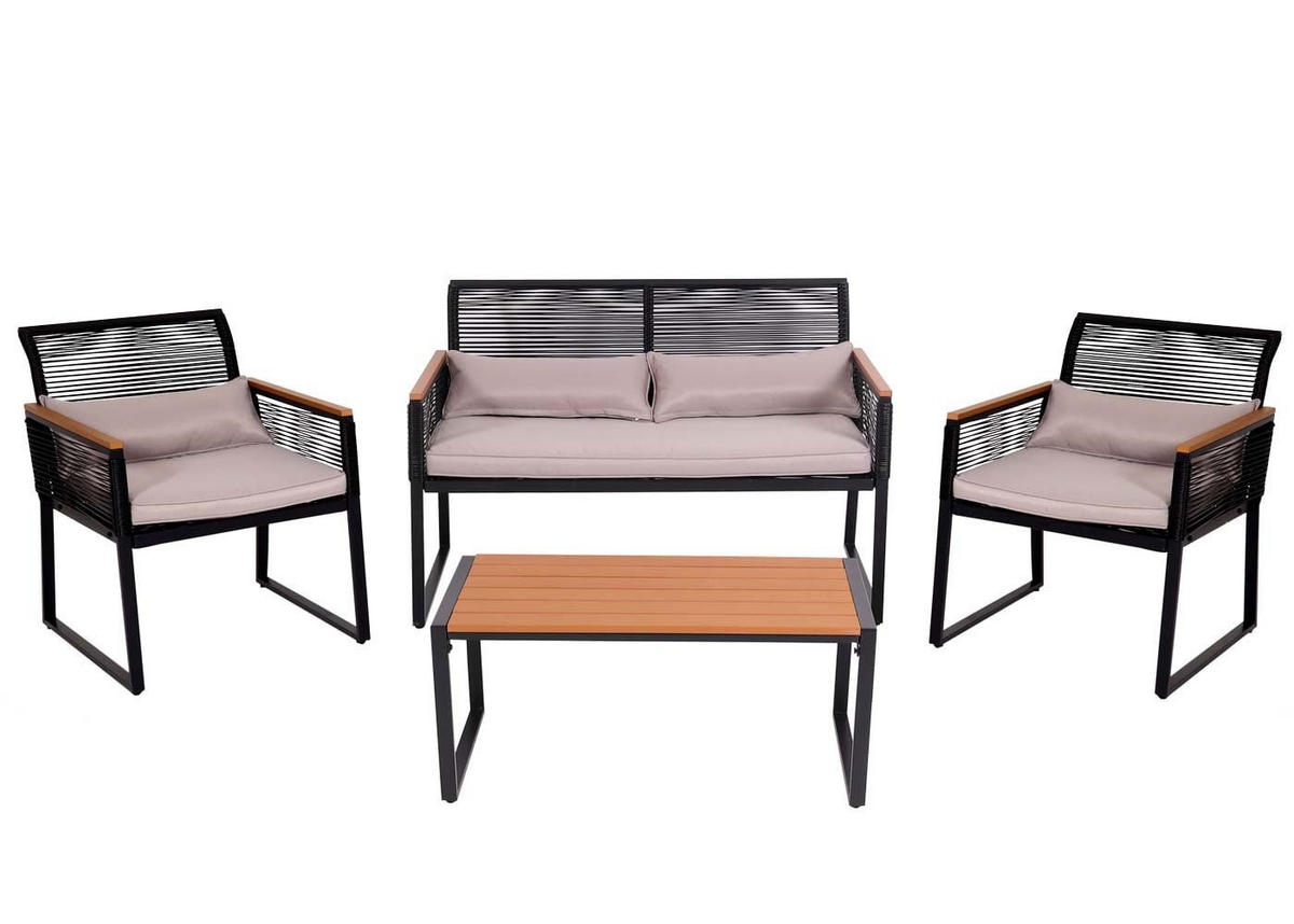 GARTENLOUNGE Holzoptik Polster Hellgrau - Braun, Metall - PROREGAL