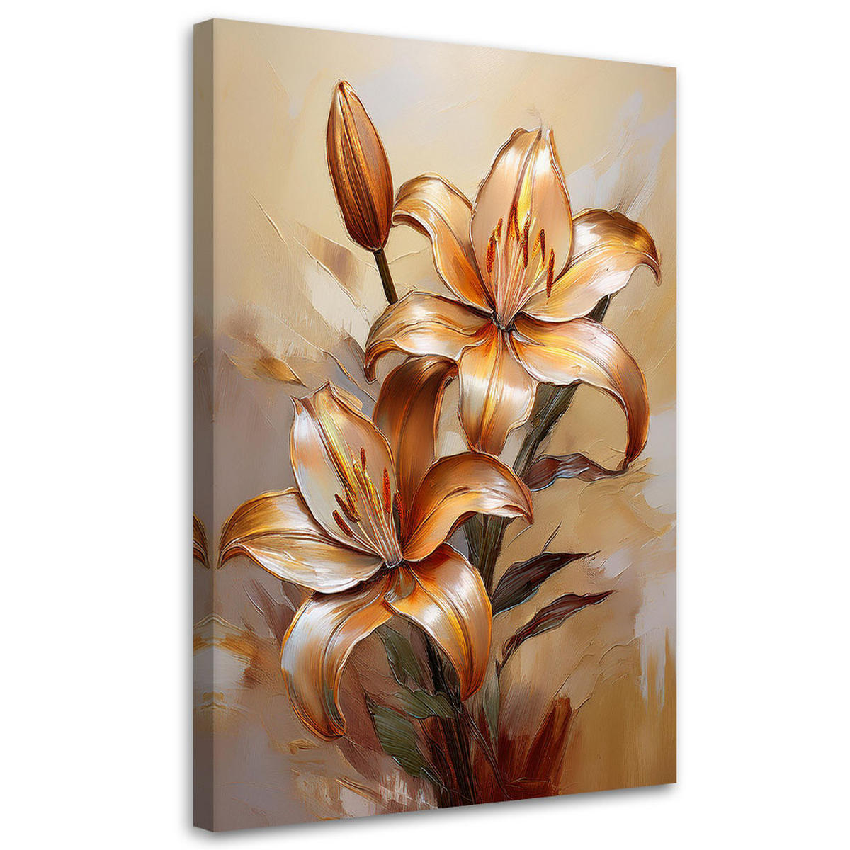 WANDBILD lilie blume orange botanik gemalt - Beige, Textil (40/60cm) - Feeby