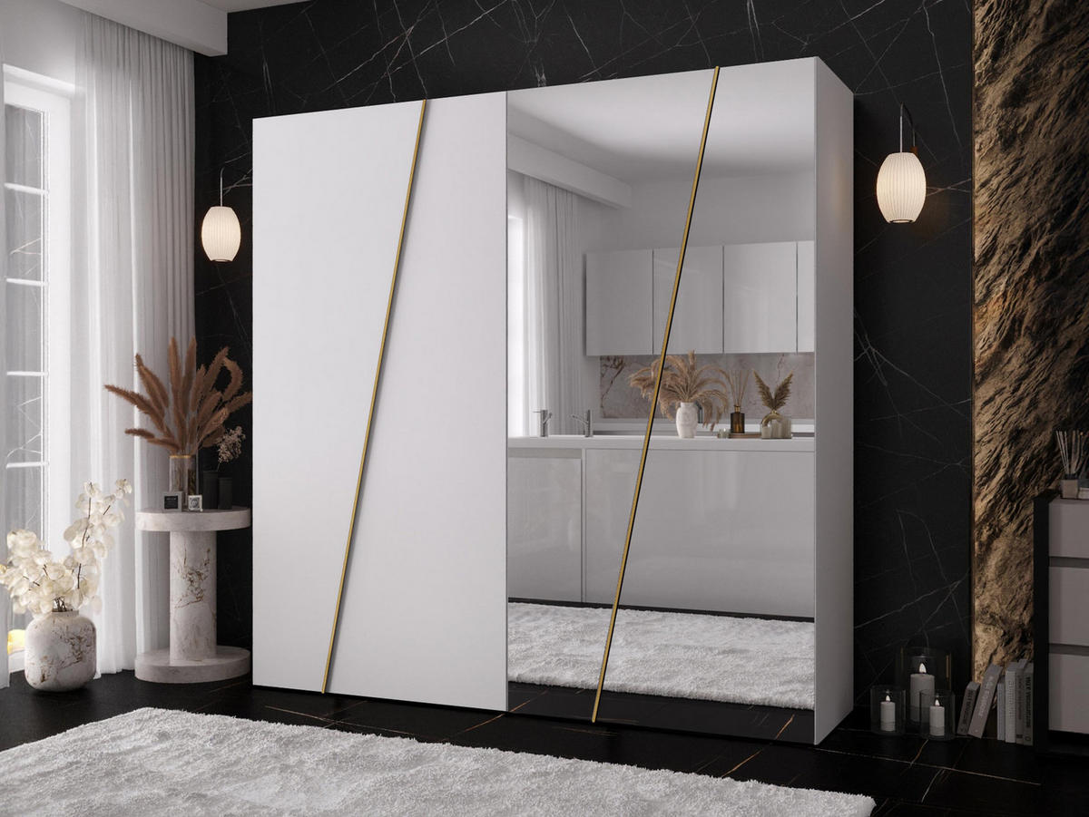 DREHTÜRENSCHRANK Zen 2L 200 cm - Goldfarben/Schwarz, Holzwerkstoff/Kunststoff (200/202/50cm) - MIRJAN24