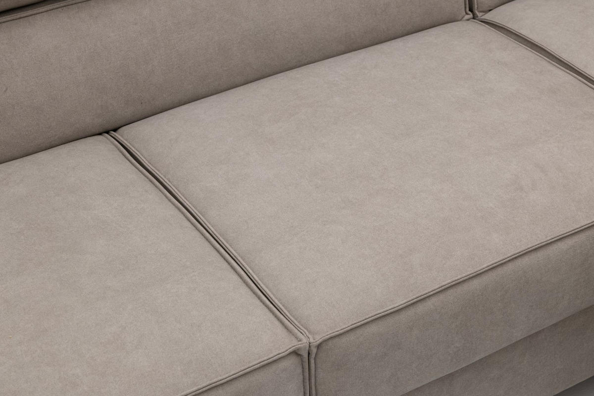 ECKSOFA PURE U Rechts mit Schlaffunktion 127x270 Velours Creme - Creme/Schwarz, Holz/Textil (204/340cm) - Muffo