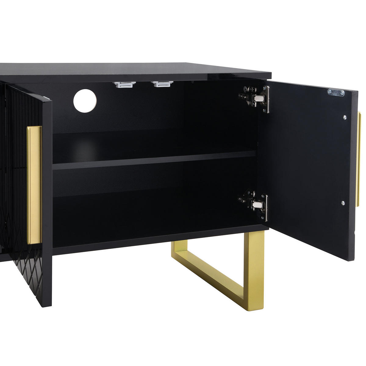 TV-SCHRANK 170/40/53,5 cm mit 4 Türen, 2 Schubladen, Kabelöffnungen und Hochglanz aus MDF, Schwarz/Gold - Schwarz, Holzwerkstoff (170/53.5/40cm) - Redom