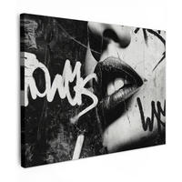 LEINWANDBILD Gesicht - Mund - Graffiti - Schwarz Wandbilder 80x60 cm - Schwarz, Textil (80/60cm) - MuchoWow