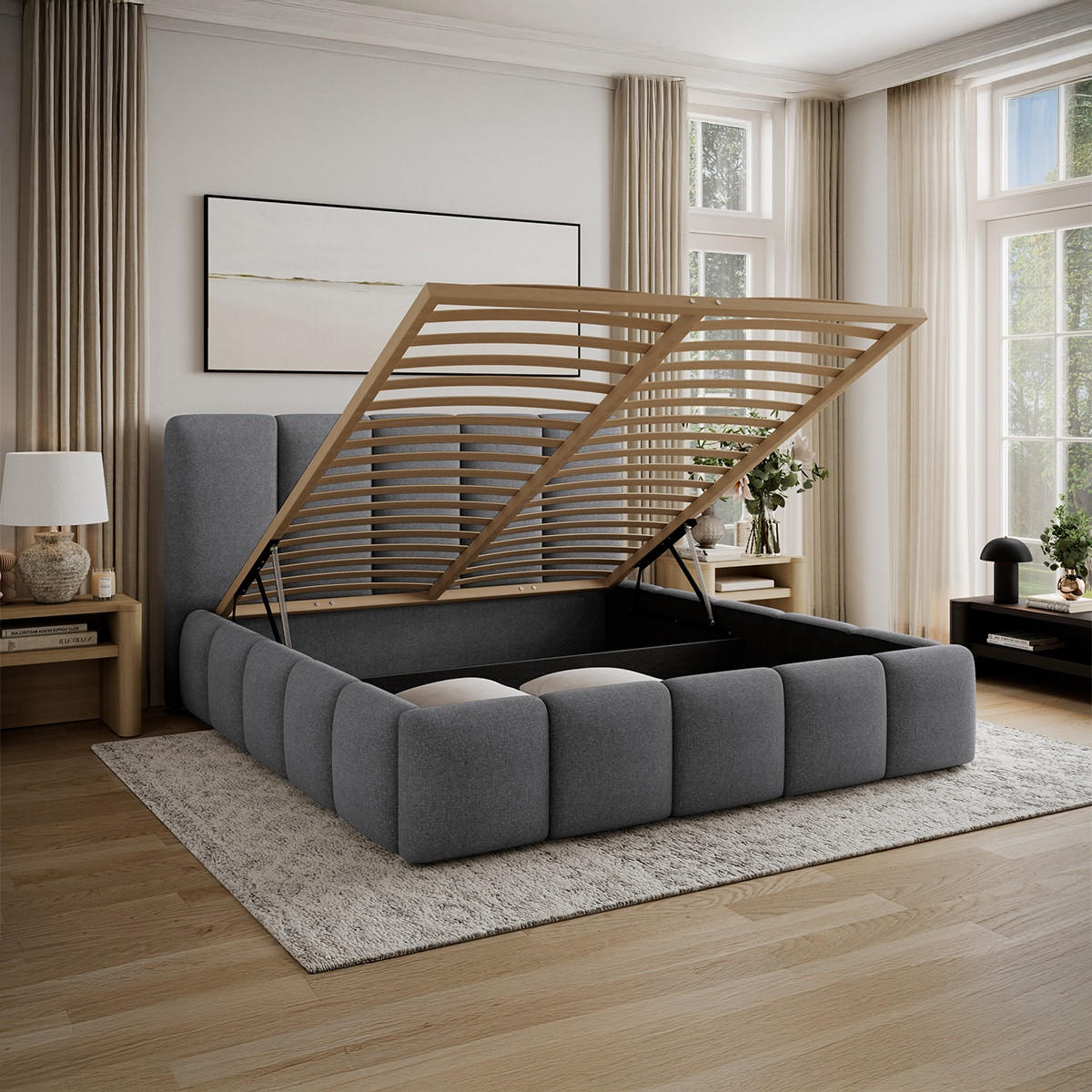 BOXSPRING POSTEL 160/200 Klaus Grey - šedá, dřevo (160/200cm) - Petits-meubles