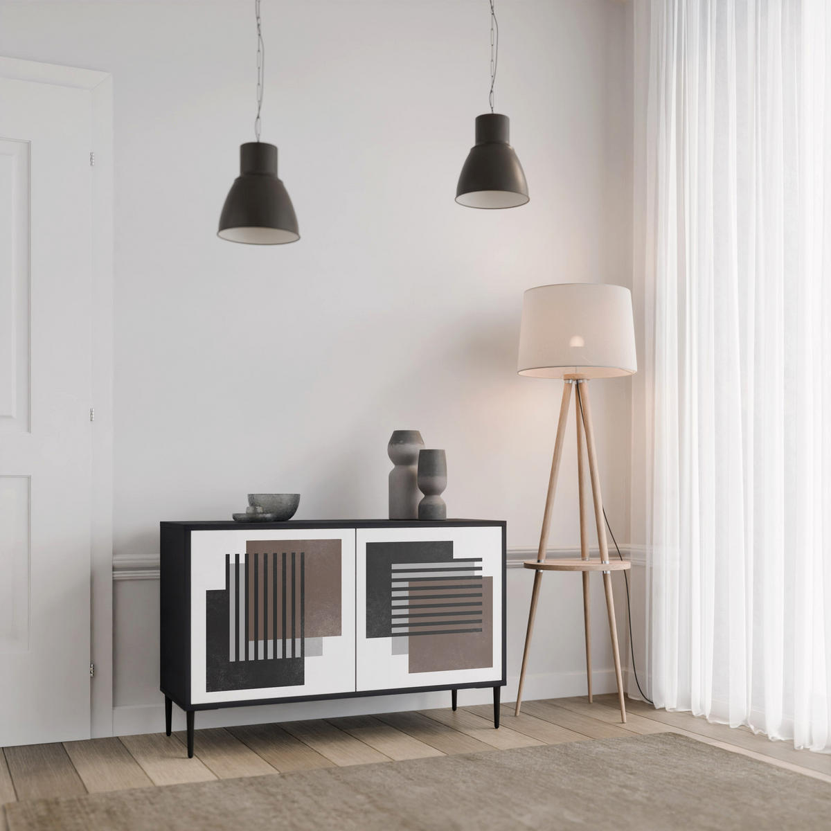 SIDEBOARD SHADOW SYNCHRONY, Eicheneffekt, 111x42x77,5 cm, 2 Türen - Eichefarben/Buchefarben, Holzwerkstoff/Buchenholz (111/77.5/42cm) - SpaceRebels
