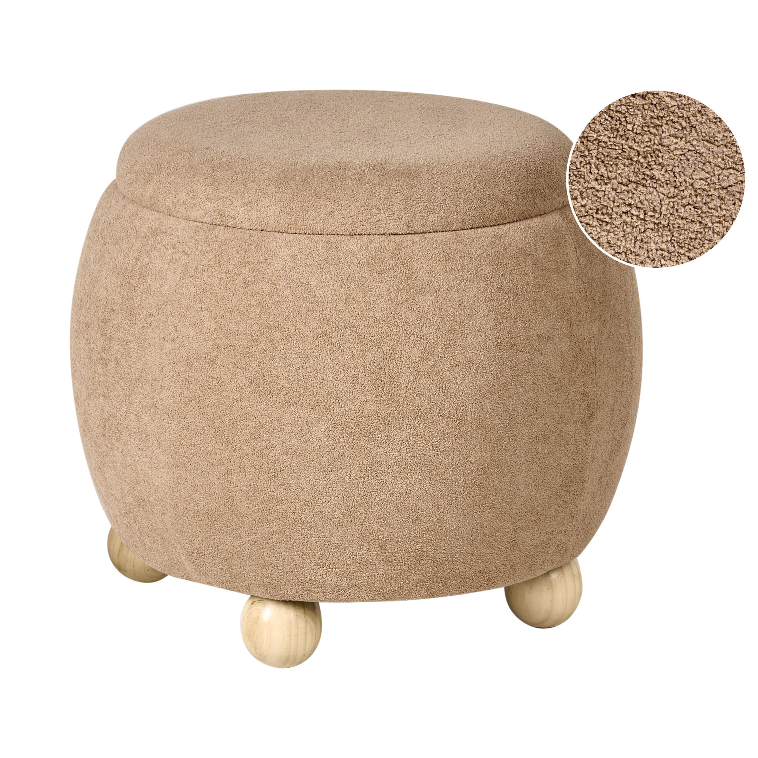 POUF mit Stauraum Bouclé Hellbraun Annabella - Hellbraun, Textil (40/42/40cm) - Beliani