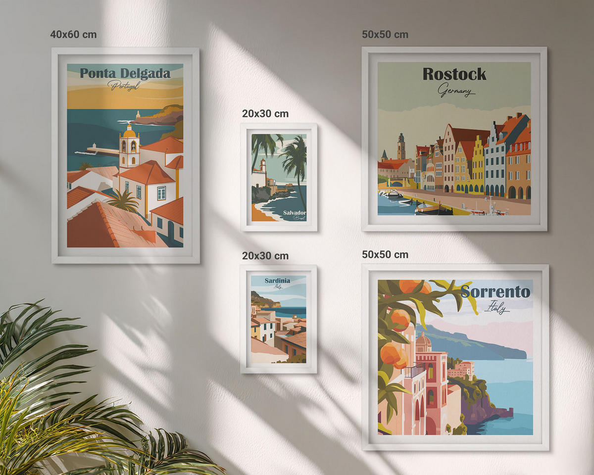 WANDBILDER 5er-Set - 50x50 cm & 20x30 cm & 40x60 cm Weißer Rahmen - Tropische Strände und Palmen - Weiß, Kunststoff (40/60cm) - ArtPrintCave