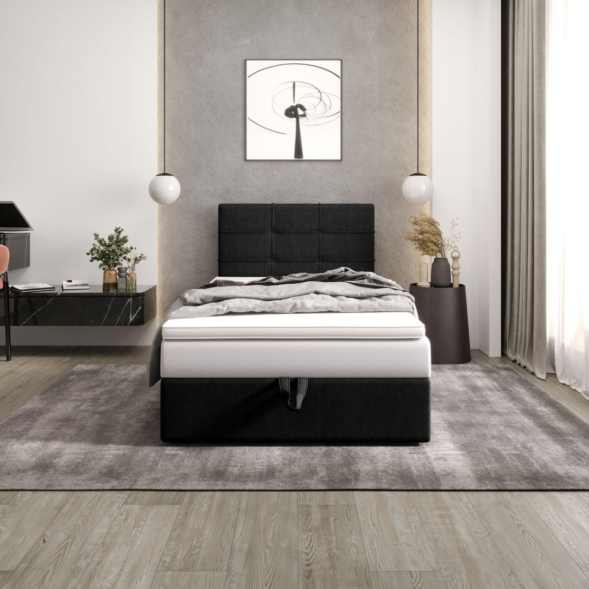 BOXBETT DUO 2 100x200 Cosmic 100, mit Matratze H3 und Topper, Schwarz - Schwarz, Holz/Kunststoff (100/200cm) - Bedante