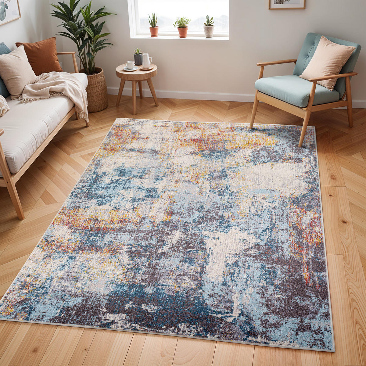 KURZFLORTEPPICH 160/213 cm Mehrfarbig - Blau/Multicolor, Naturmaterialien/Textil (160/213cm) - LIVABLISS