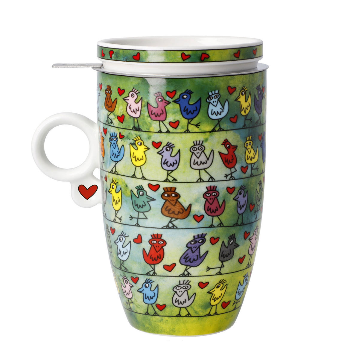 TEETASSE James Rizzi - Birds on a Love Wire, Fine Bone China, Bunt, 450 ml - Multicolor, Keramik (0.45L) - Goebel