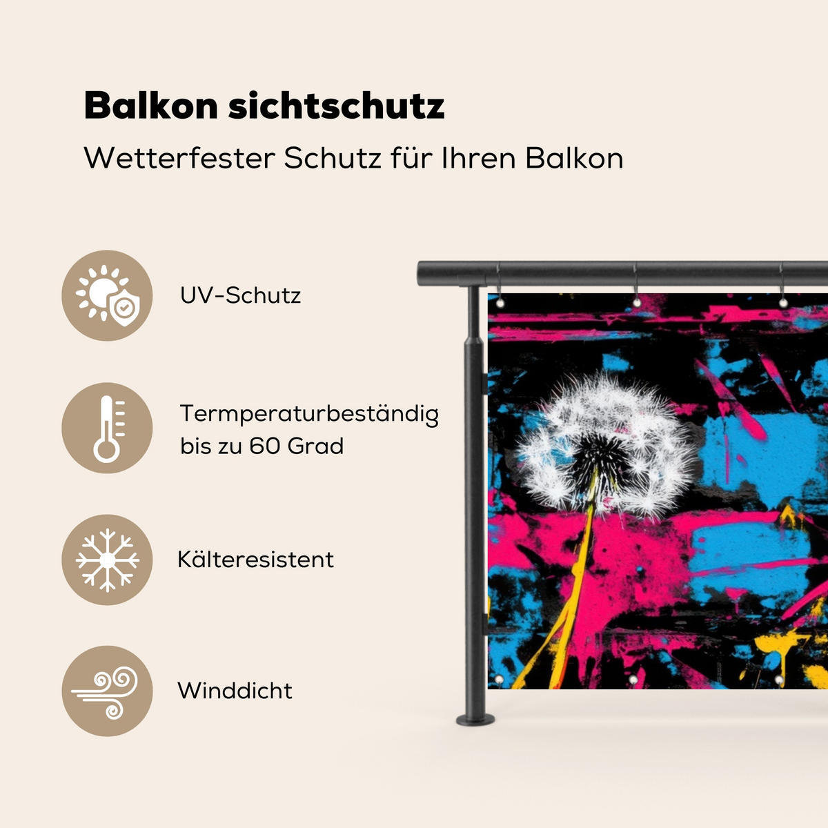 BALKON-SICHTSCHUTZ Straßenkunst - Bunt - Wand - Schwarz, Kunststoff (300/110cm) - MuchoWow