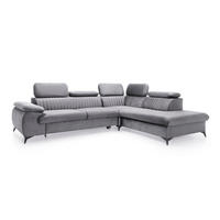 ECKSOFA FIORE Grau Velours-Stoff mit Schlaffunktion - Grau, Holz (275/221cm) - MASSENO