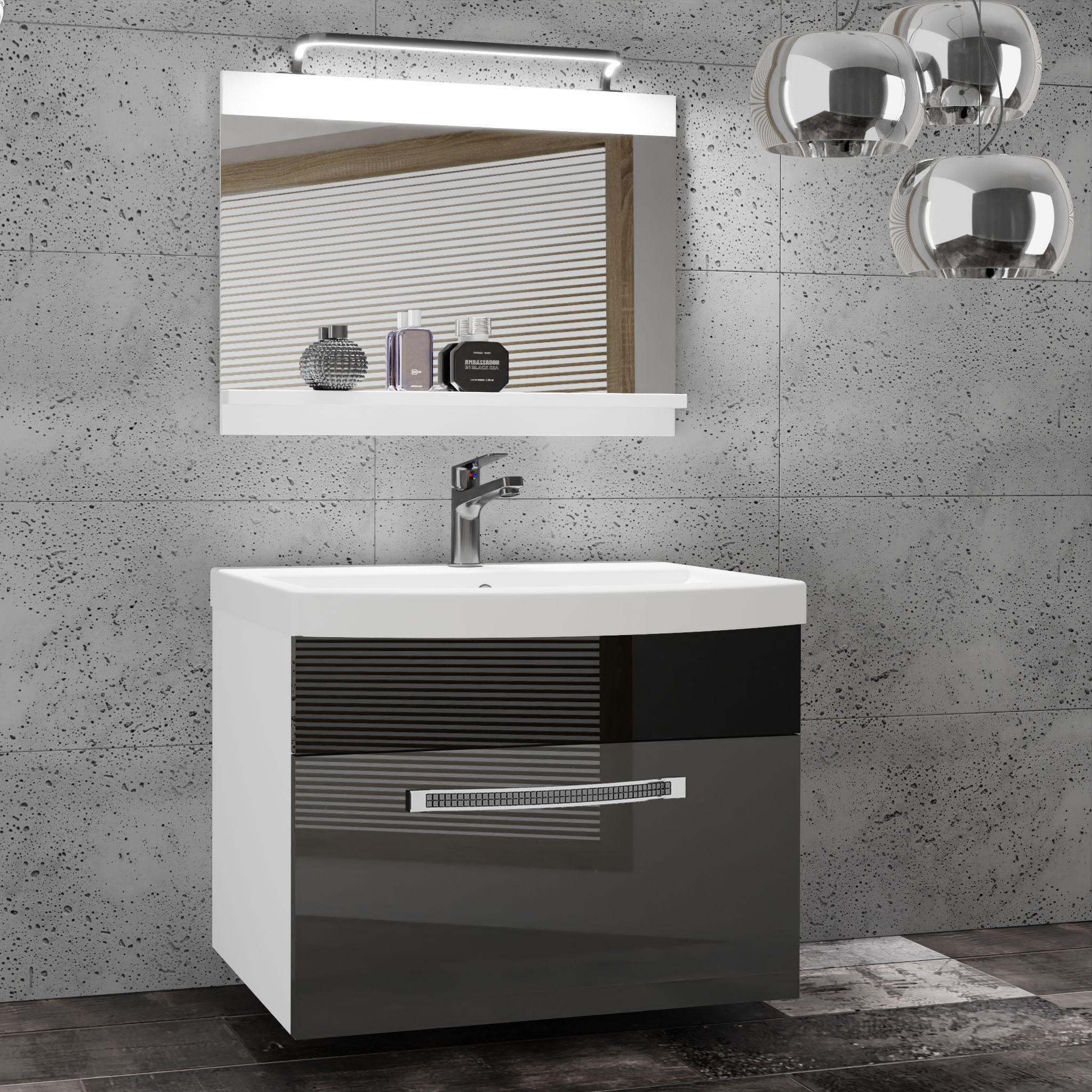 BADMÖBEL Badezimmer Silber/ Schwarz, Glänzend - Silberfarben/Schwarz, Holz (60/51/40cm) - B BELINI GROUP