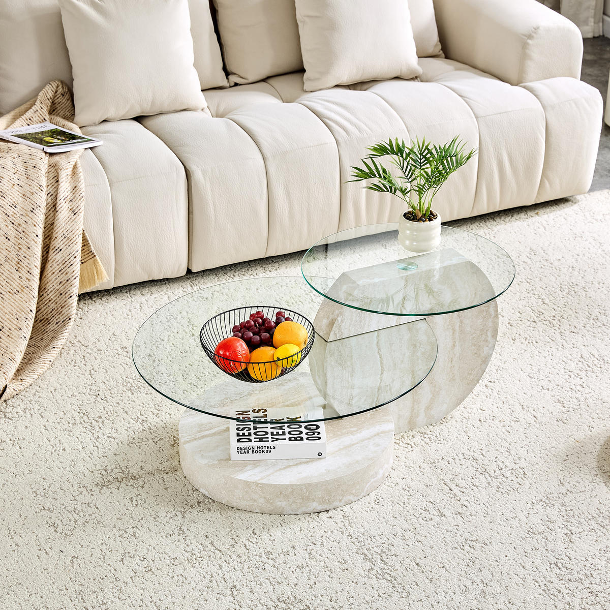 COUCHTISCH DE-158 Sicherheitsglas mit Walnussholz-Maserung - Weiß, Holzwerkstoff (70/90/44cm) - ComfortXL