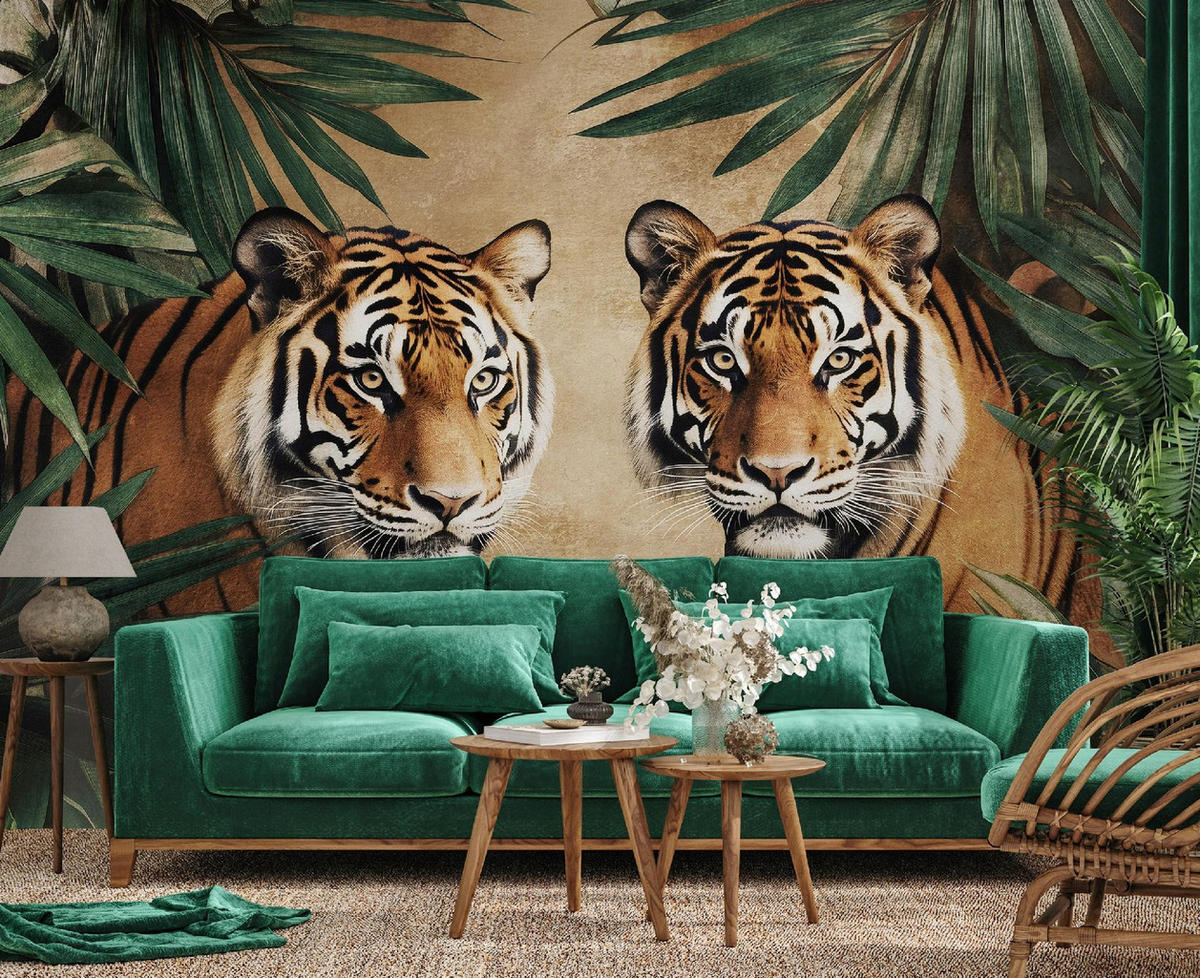 FOTOTAPETE Tiger Tiere Braun 368x254 cm - Multicolor, Papier (368/254cm) - Wallarena