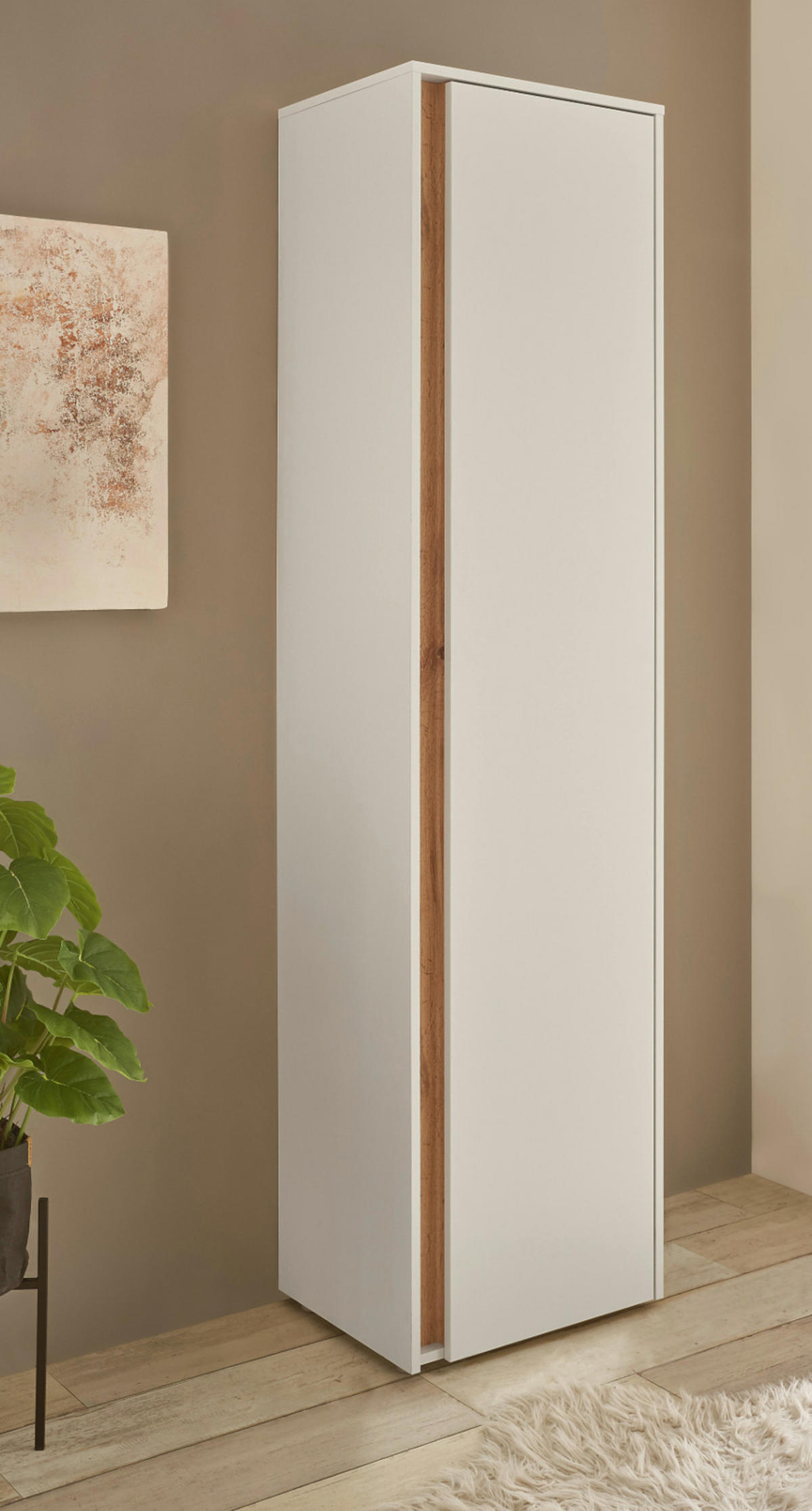 SCHUHSCHRANK weiß, Eiche Wotan 50 cm, Flurschrank mit 10 Fächern - Eiche Wotan/Schwarz, Holzwerkstoff/Kunststoff (50/200/40cm) - Furn.Design