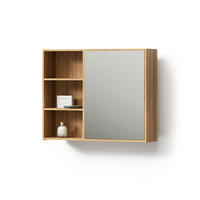 KOPALNIŠKA OMARICA Z OGLEDALOM Olona, Bambus, 74 x 60 cm s 3 odprtimi predali - naravne barve, leseni material (74/60/20cm) - Livinity®