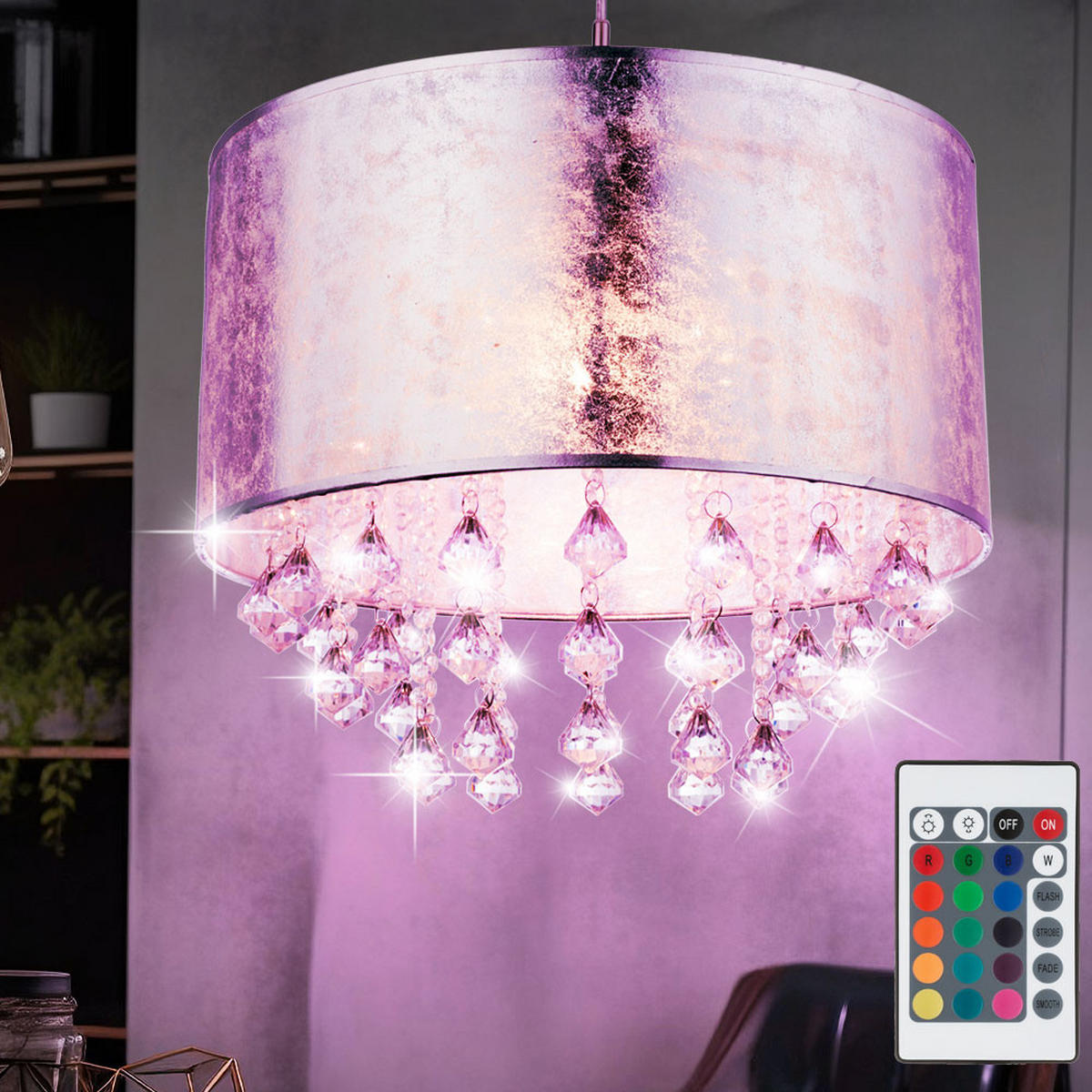 LED HÄNGELAMPE AMY Textil Silber - Silberfarben, Metall (40/40/140cm) - Globo Lighting