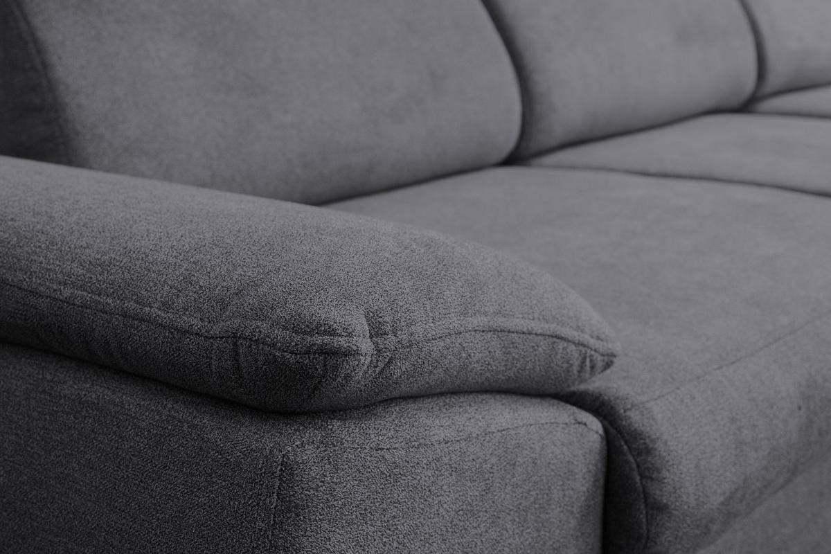 ECKSOFA MALIBU mit Schlaffunktion und Bettkasten, Farbe: Dunkelgrau, Velourstoff, Ottomane Rechts - Dunkelgrau, Textil (276/184cm) - VENASI MÖBEL