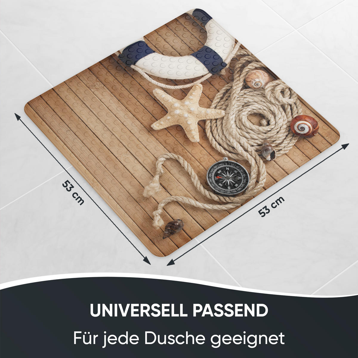 BADEMATTE Maritime - Beige, Kunststoff (53/53cm) - Sanilo