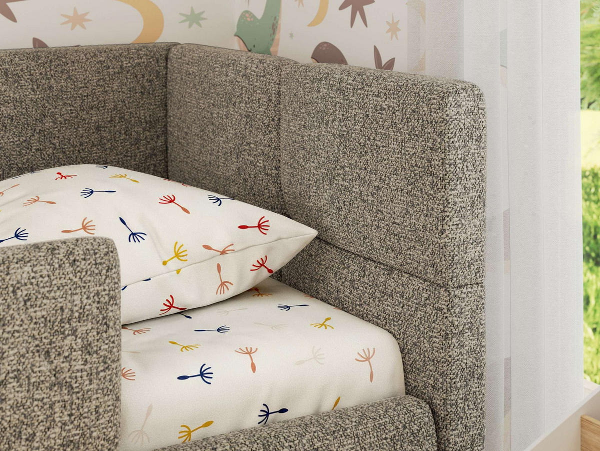 DĚTSKÁ POSTEL ARVO ALTA 90/200 - Šedá Strukturovaná látka - Pravá - šedá, textil (90/200cm) - MKS