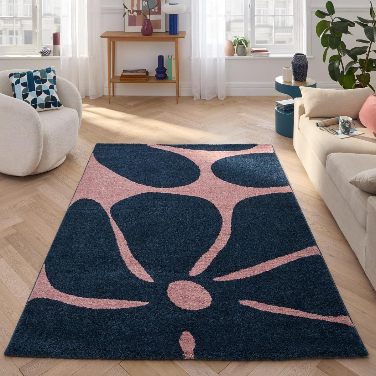 TEPPICH vintage blume blau Groovy 80x140 cm - Blau, Textil (80/140cm) - Nazar Rugs