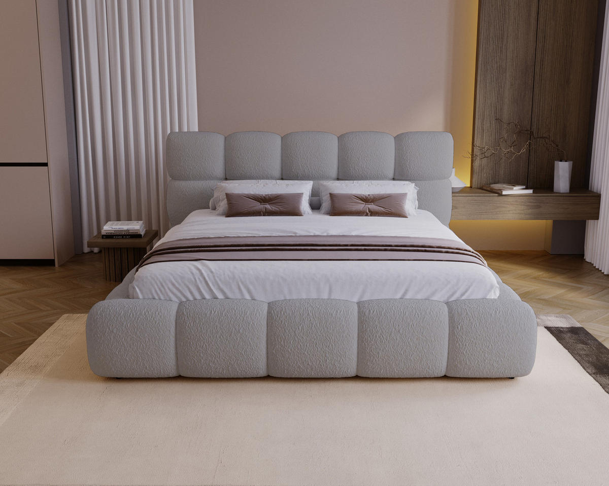 DOPPELBETT 200x200 Lucca mit Bettkasten, Stoff Bouclé, Hellgrau - Hellgrau, Holz/Textil (200/200cm) - Emporius