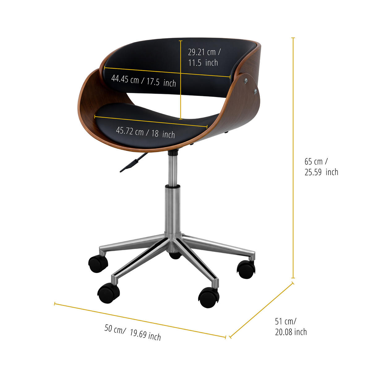 DREHSTUHL Schwarz - Schwarz, Holzwerkstoff (50/65/65cm) - Teamson Home
