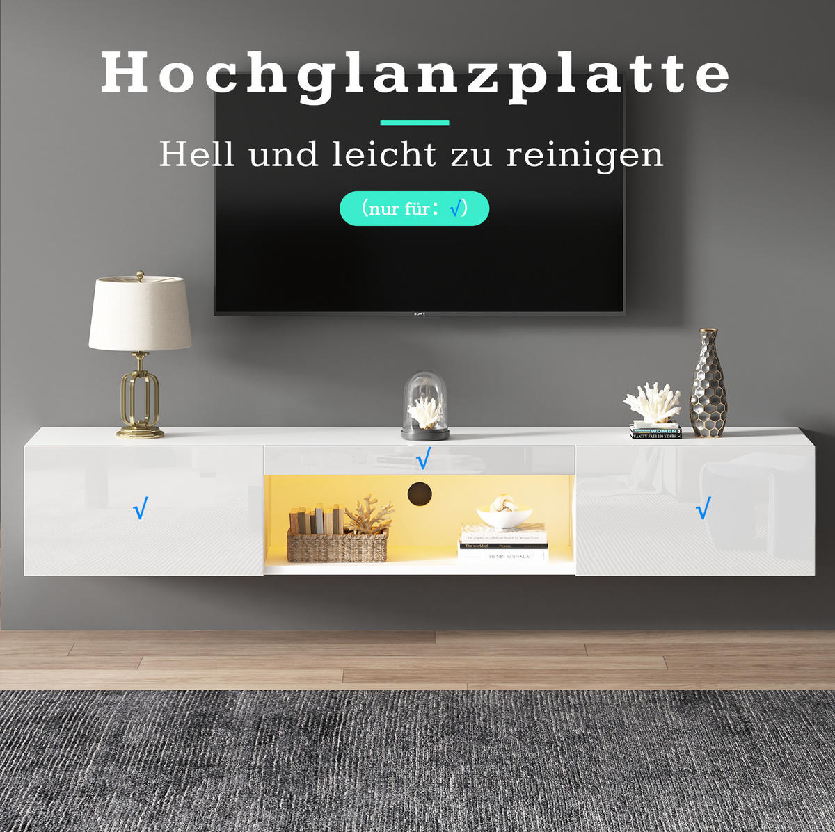 LOWBOARD 160/31/22 cm in Weiß aus Spanplatte mit LED-Beleuchtung - Weiß, Holzwerkstoff (31/22/160cm) - OKMYHOME