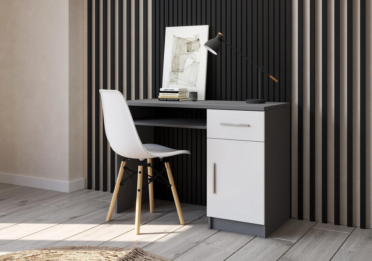 SCHREIBTISCH Marsala - WEIß + GRAU - Grau, Holzwerkstoff (50/110/76cm) - Möblo