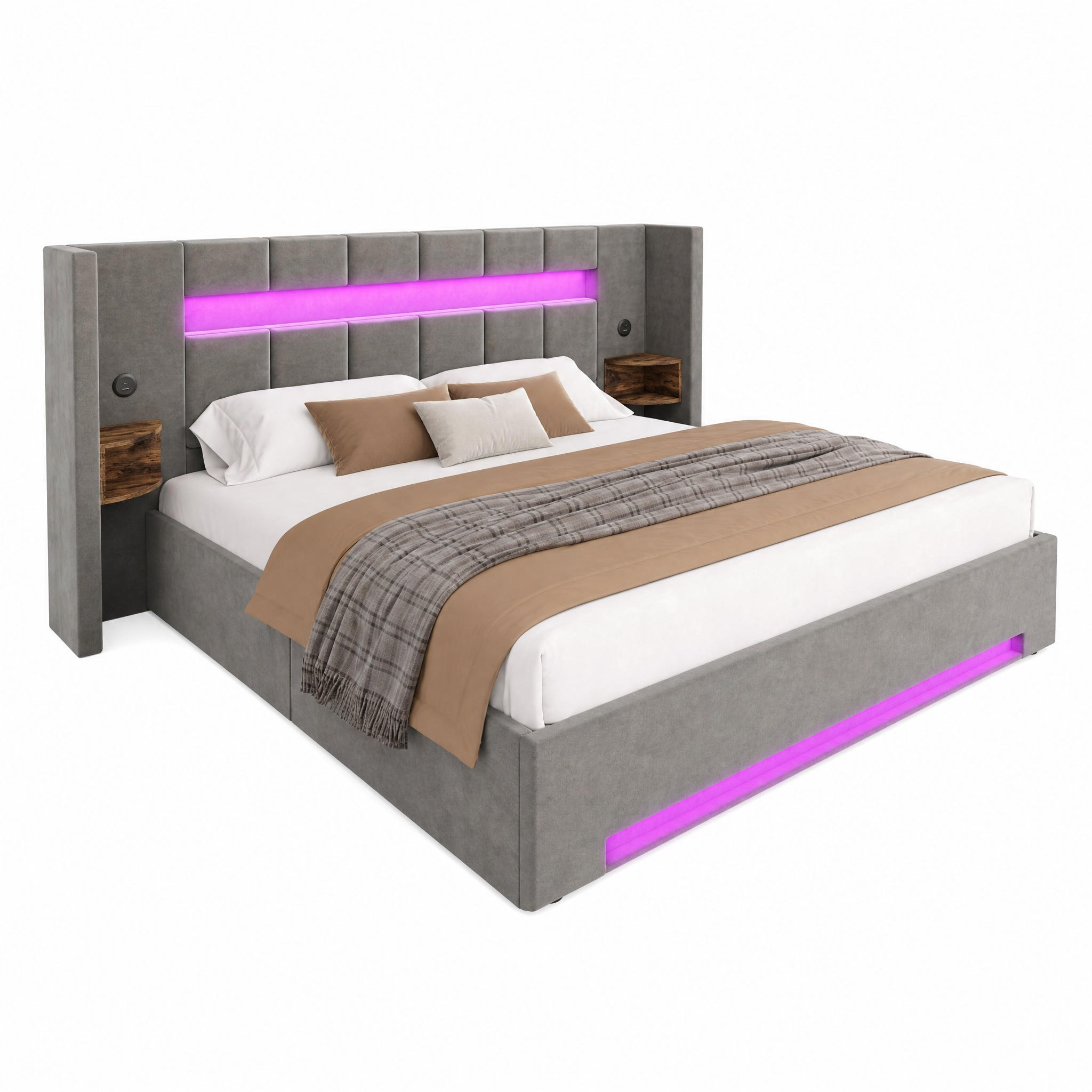 BETT mit Stauraum, USB & LED 180x200 cm Samt Dunkelgrau - Dunkelgrau, Metall (180/200cm) - Meubliv