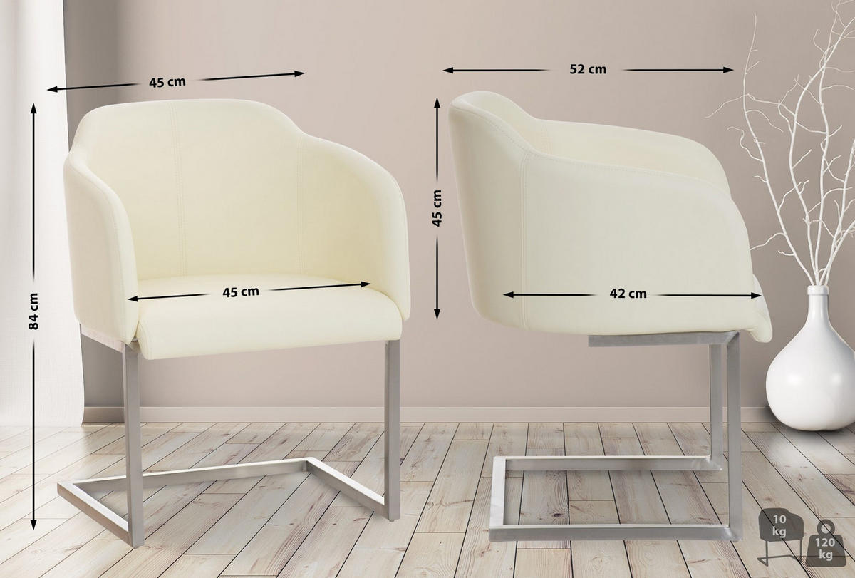 SCHWINGSTUHL Lederlook Creme - Edelstahlfarben/Creme, Textil/Metall (45/84/52cm) - CLP