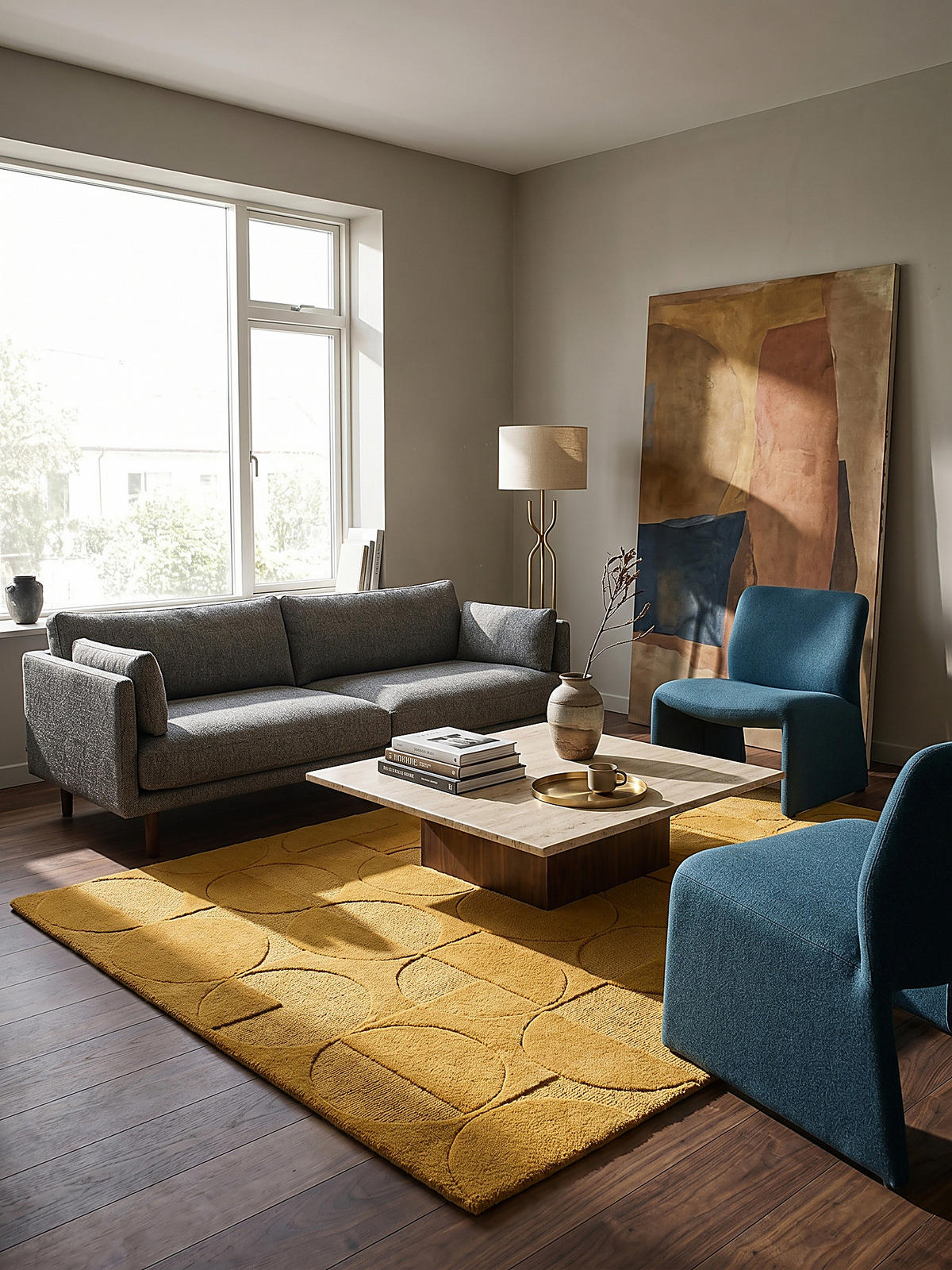 WOLLTEPPICH Geometrisches-Design, naturfarben DEBEN NOAH, Senfgelb 160x230 cm - Gelb, Textil (230/160cm) - KADIMA DESIGN