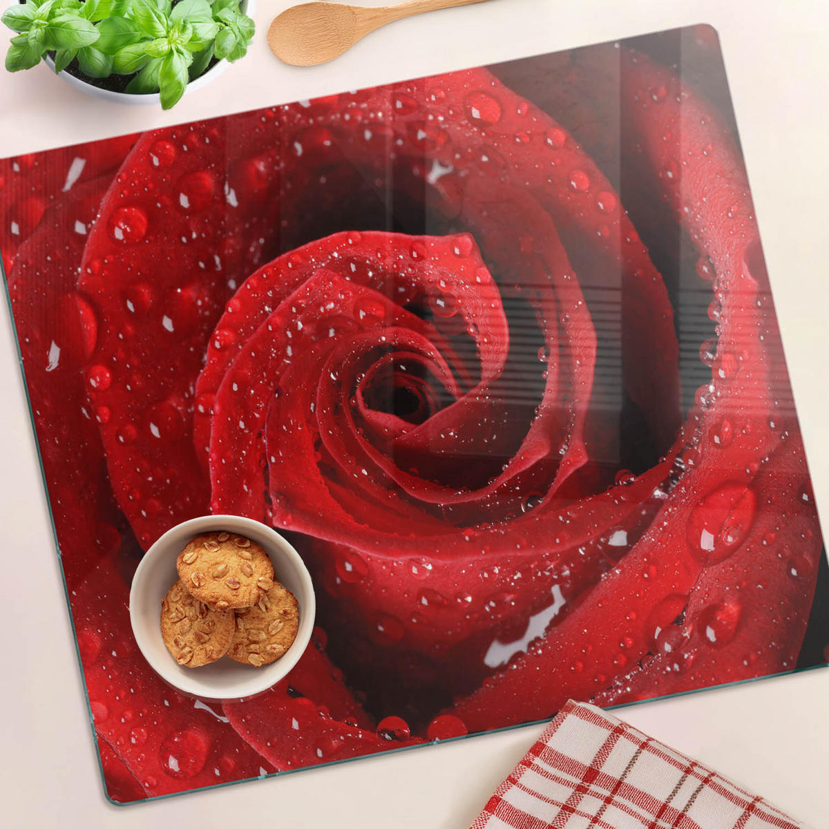 GLASPLATTE 60x52 cm Rosentropfen - Rot, Glas (60/0.4/52cm) - TULUP