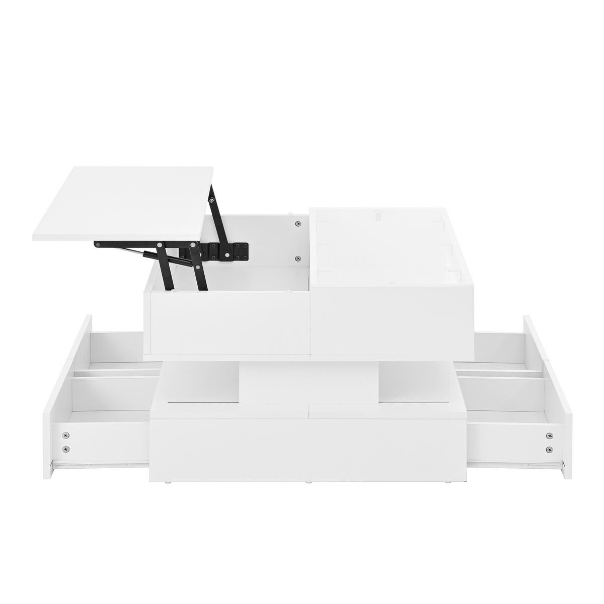 COUCHTISCH 70/67/57 cm weiß aus Spanplatte mit Lift-Top und LED-Beleuchtung - Weiß, Holzwerkstoff (70/70/57cm) - OKMYHOME