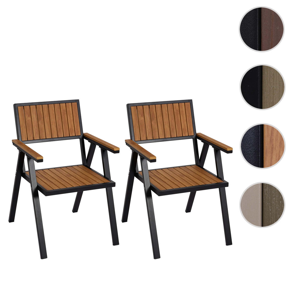GARTENSTUHL 2er-Set HxBxT 87x57x53cm Sitzhöhe 43cm Outdoor-Beschichtung Aluminium Holzoptik Gestell Schwarz Teak - Teakfarben, Kunststoff (57/87/53cm) - PROREGAL