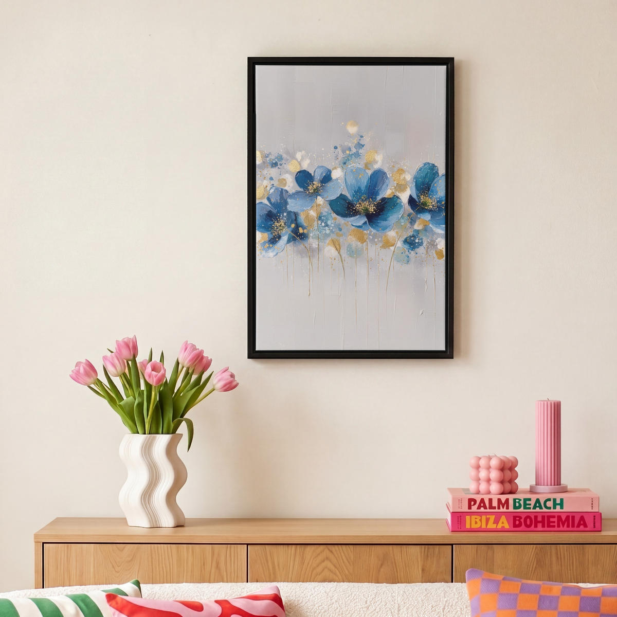 LEINWAND Bilder mit Rahmen - Blumen - Blau - Abstrakt - 20x30 - Hellgrau, Textil (20/30cm) - MuchoWow