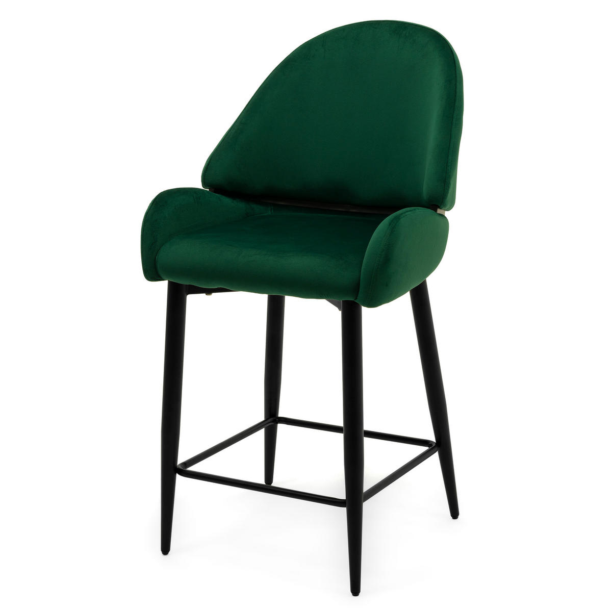 BARHOCKER BERGAMO gepolsterter mit Steppung - grün - Samt Velour - Schwarz/Grün, Textil/Metall (56/106/61cm) - NEW HOME