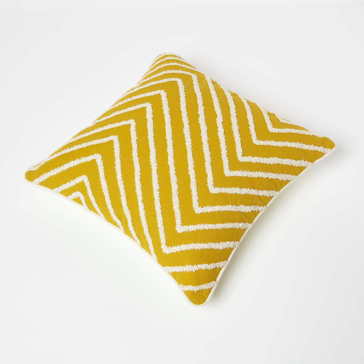 DEKOKISSEN Tufted senfgelb 45/45 cm mit Chevron-Muster - Dunkelgelb, Textil (45/45cm) - Homescapes
