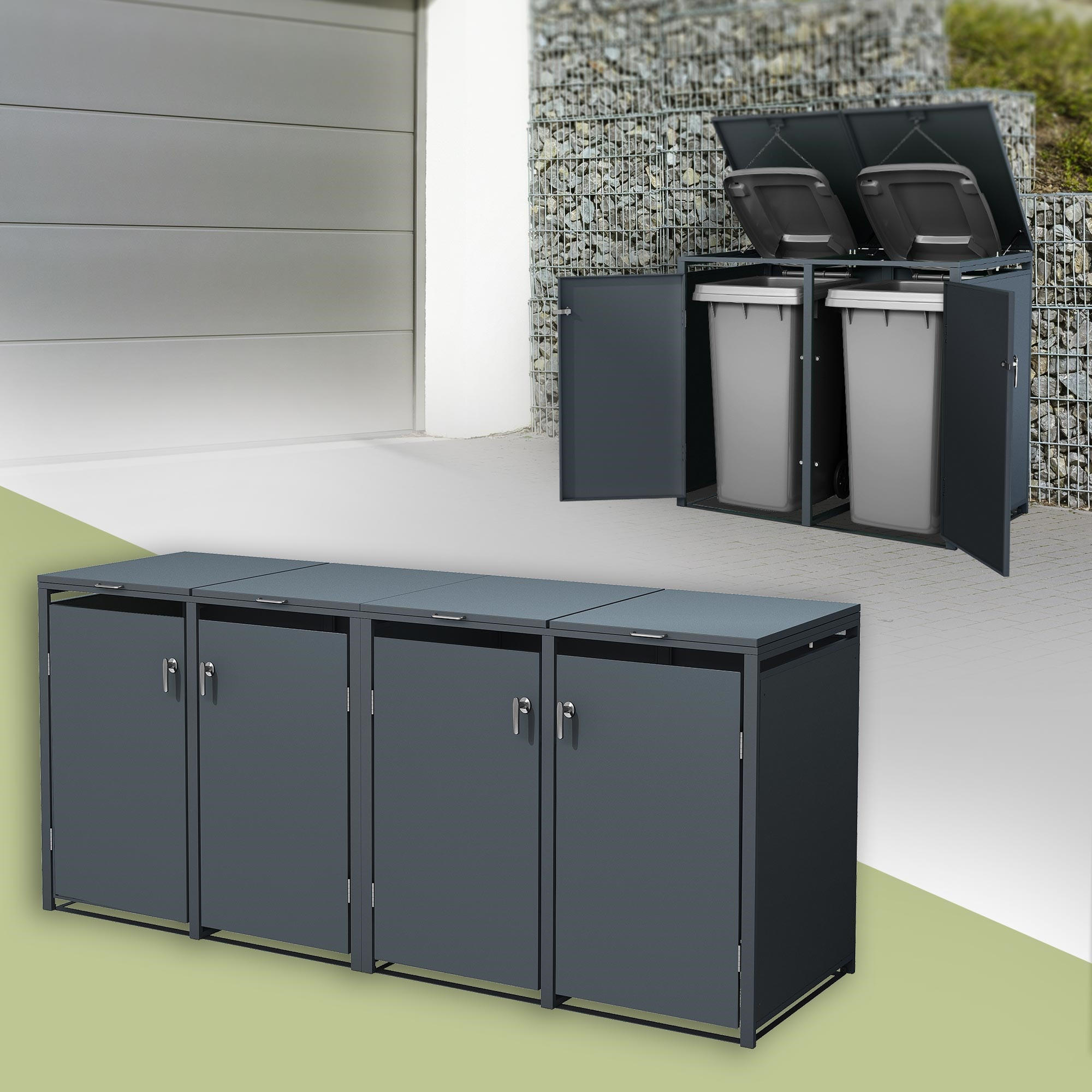 MÜLLTONNENBOX 4er Anthrazit - Anthrazit, Metall (80/116.3/264cm) - ML-DESIGN