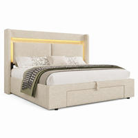 POLSTERBETT mit Stauraum 160x200 cm Leinen Beige - Beige, Metall (160/200cm) - Meubliv