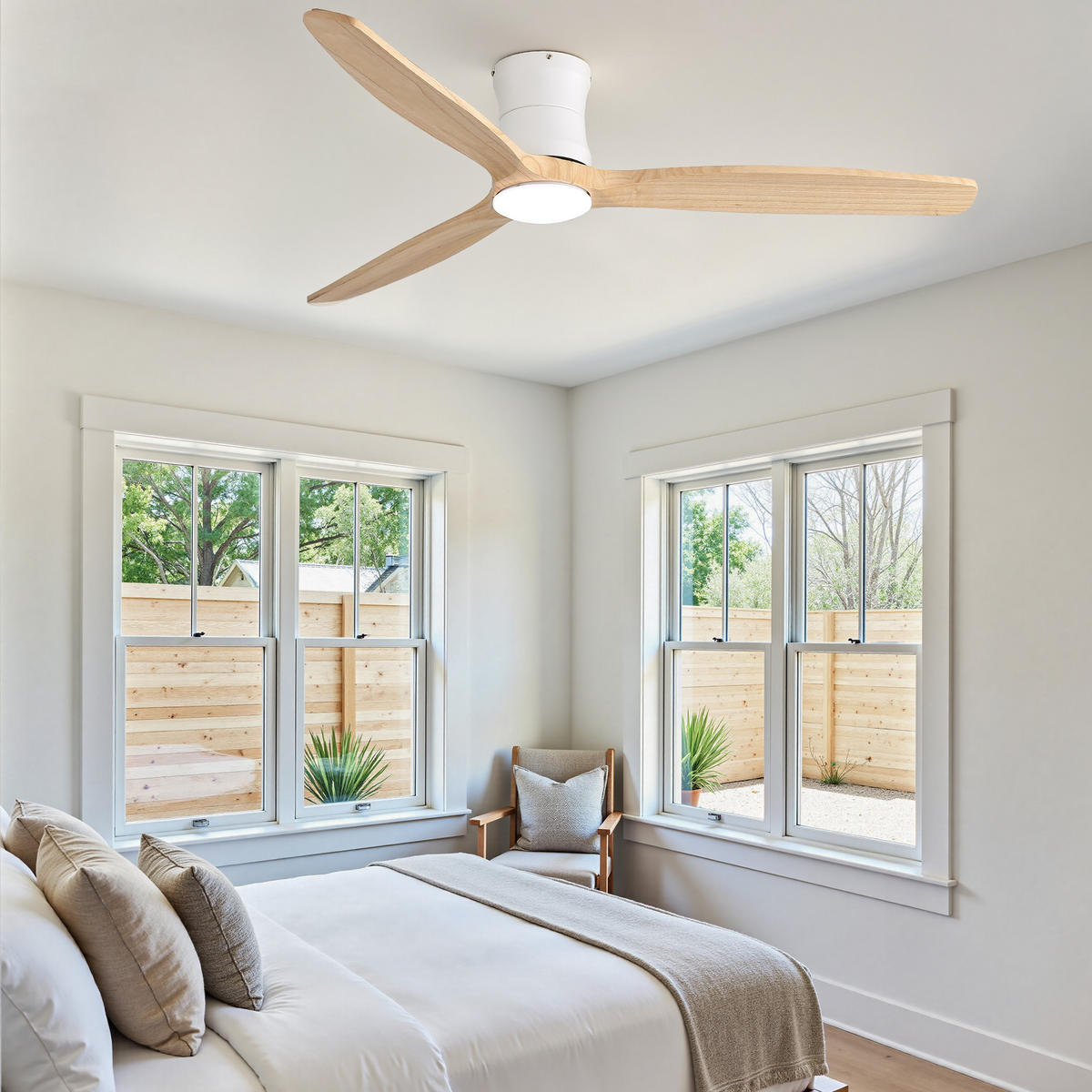 DECKENVENTILATOR 52Zoll LED Licht Holzflügel DC Motor Fernbedienung - Weiß, Kunststoff (132.08/132.08/28.5cm) - CASIVA