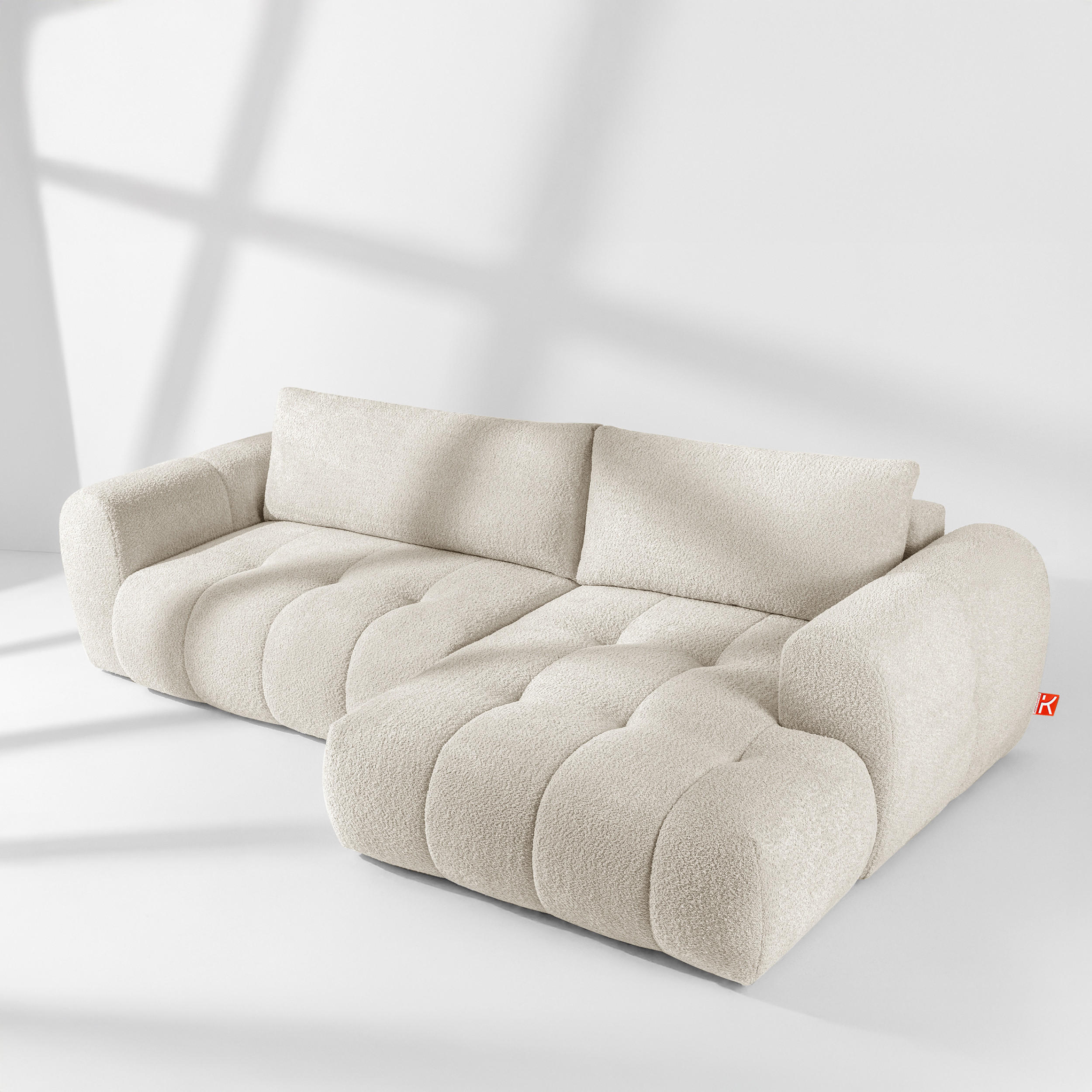 ECKSOFA RECHTS LIRA, Weiß, Bouclé - Weiß, Holz/Holzwerkstoff (295/112cm) - KONSIMO®