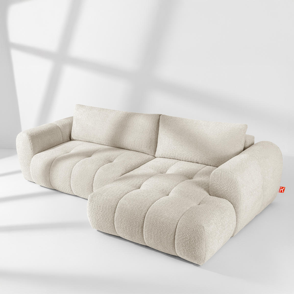 ECKSOFA RECHTS LIRA, Weiß, Bouclé - Weiß, Holz/Holzwerkstoff (295/112cm) - KONSIMO®