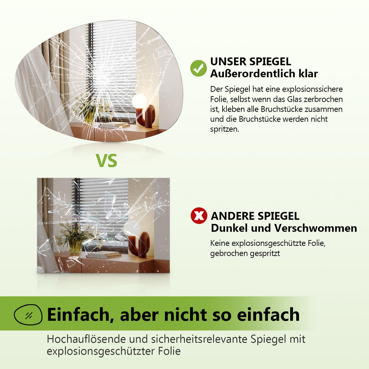 BADEZIMMERSPIEGEL 60/45 cm asymmetrisch ohne Rahmen - Transparent, Glas (45/60/1cm) - S'AFIELINA