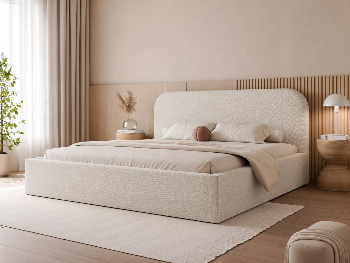 POLSTERBETT XXL FUZZI 200x200 cm Beige (Stoff Lumi) - mit Bettkasten und Lattenrost - Beige, Holzwerkstoff/Textil (200/200cm) - Ravio